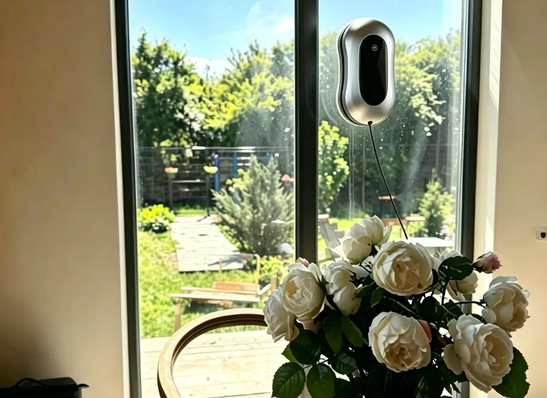 Customer showing crystal clear windows after using a robotic window cleaner